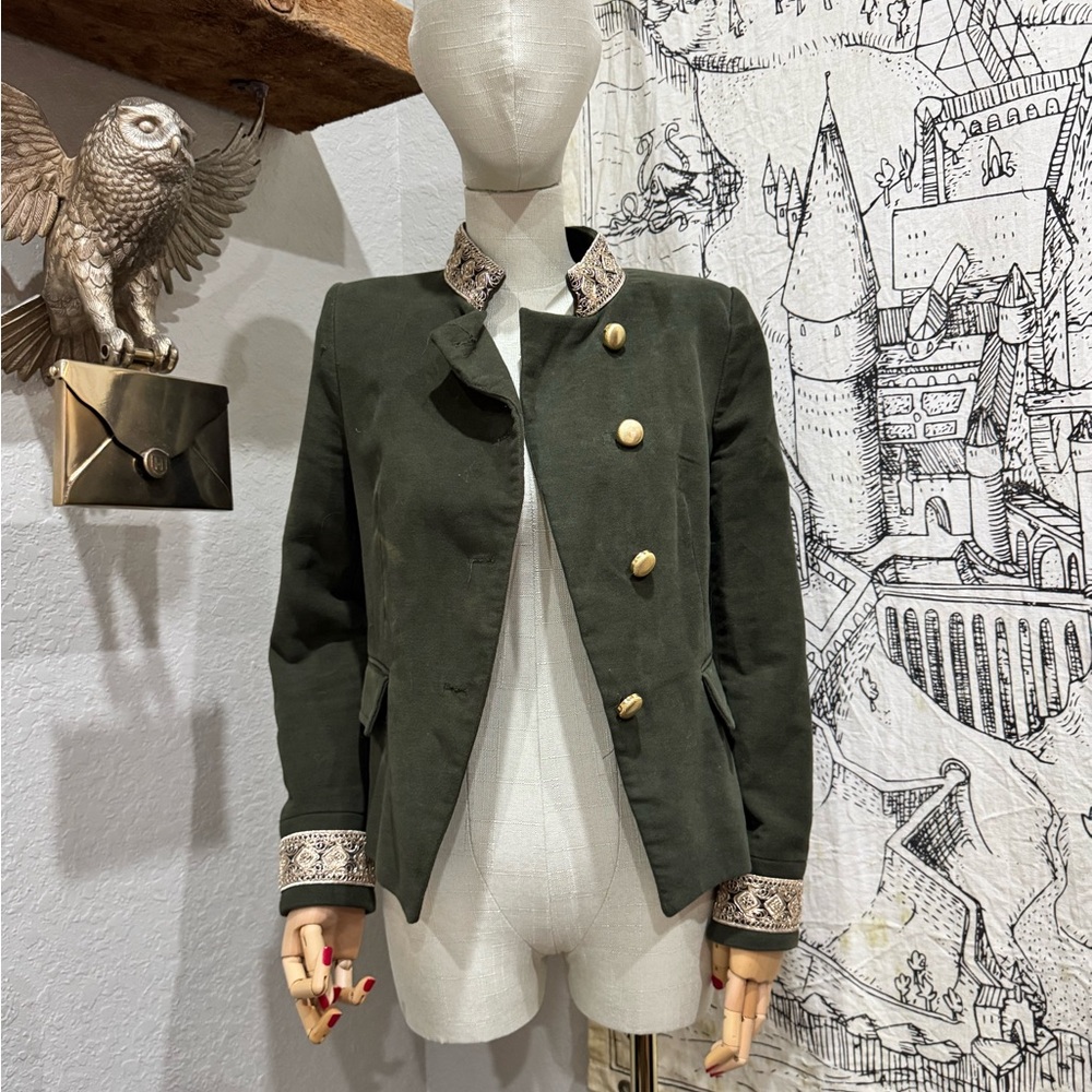 Zara Green Gold Military-Inspired Blazer
